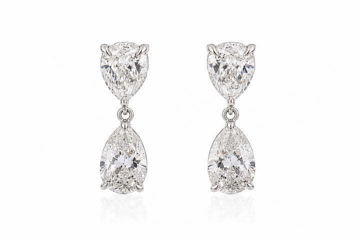 14K White Gold Drop Earrings Featuring 1.71ctw Pear-Shaped Diamonds and 3.00ctw Pear-Shaped Diamonds