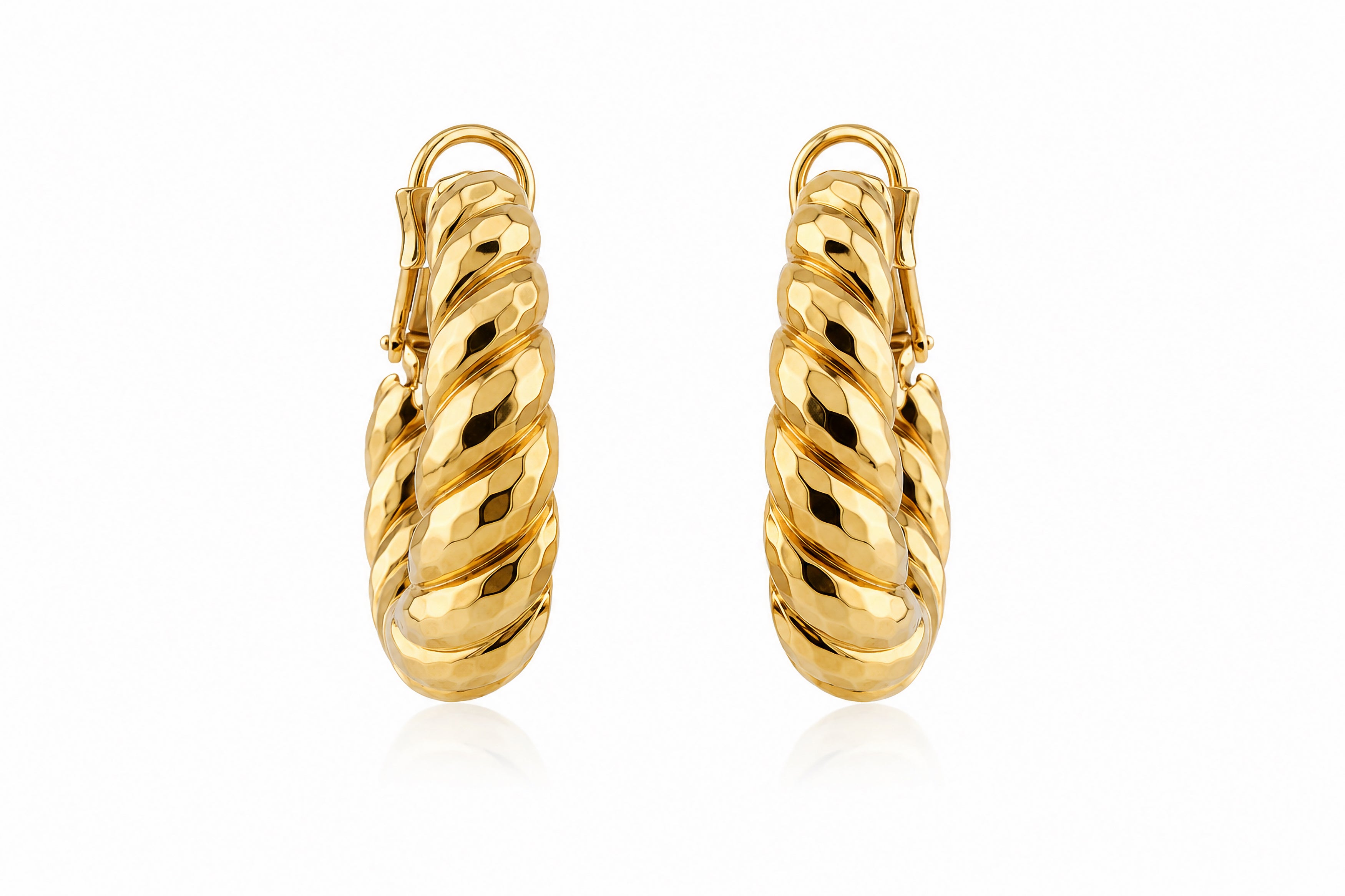 18K Yellow Gold Henry Dunay Faceted Earrings, Weighing 22.29 Grams hoop hoops