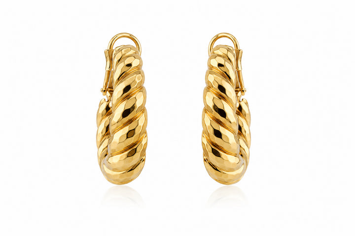 18K Yellow Gold Henry Dunay Faceted Earrings, Weighing 22.29 Grams hoop hoops