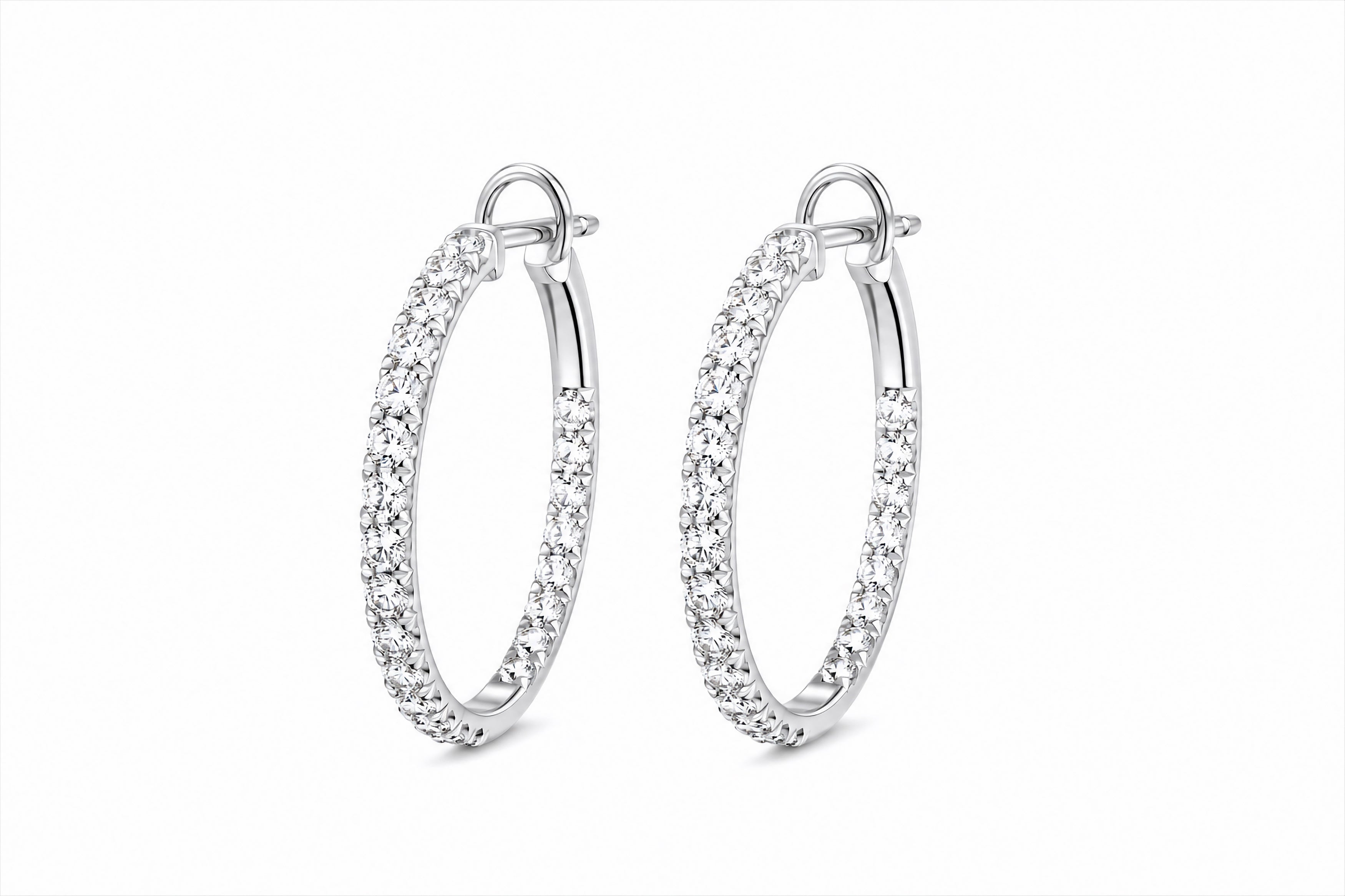 18K White Gold Diamond Hoop Earrings Featuring 1.04ctw Fine Diamonds, 1" Diameter