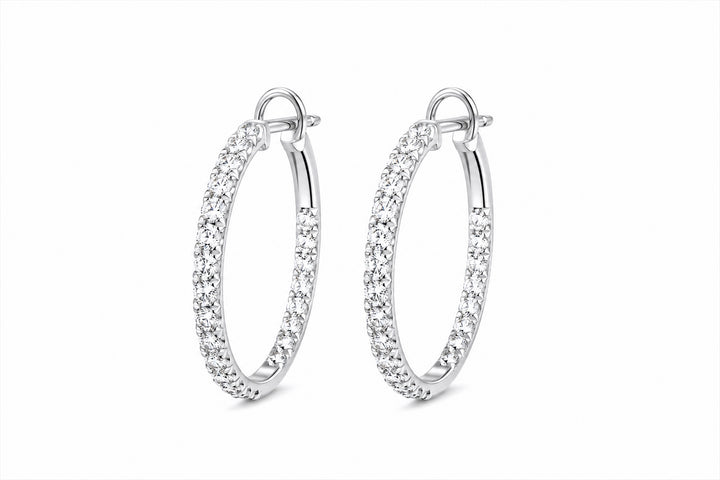 18K White Gold Diamond Hoop Earrings Featuring 1.04ctw Fine Diamonds, 1" Diameter