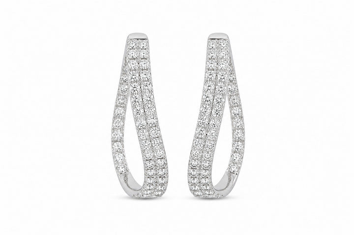 14K White Gold Two-Row Mirrored Diamond Hoop Earrings Featuring 3.72ctw Diamonds, Also Available in Yellow Gold wavy